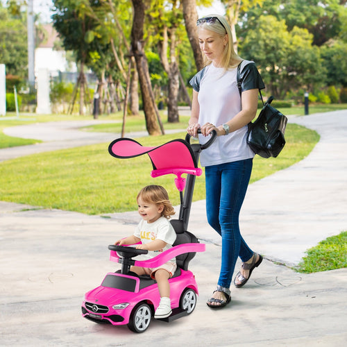 3-in-1 Ride on Push Car Mercedes-Benz Licensed Sliding Car with Canopy, Pink