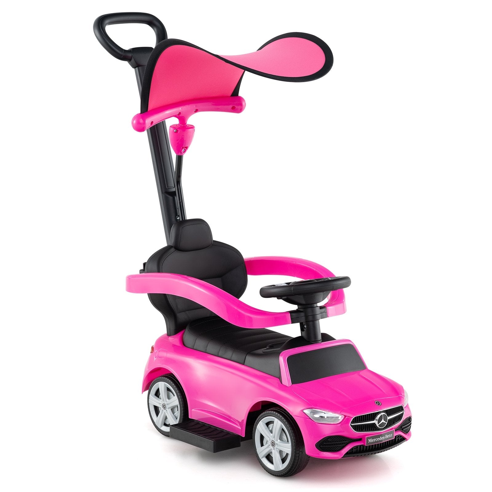 3-in-1 Ride on Push Car Mercedes-Benz Licensed Sliding Car with Canopy, Pink Push & Pedal Ride On Toys Pink at Gallery Canada