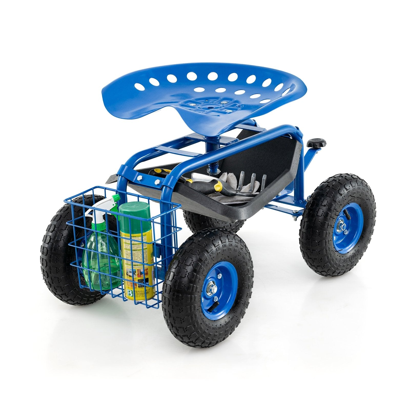 Heavy Duty Garden Cart with Tool Tray and 360 Swivel Seat, Blue Garden Carts at Gallery Canada