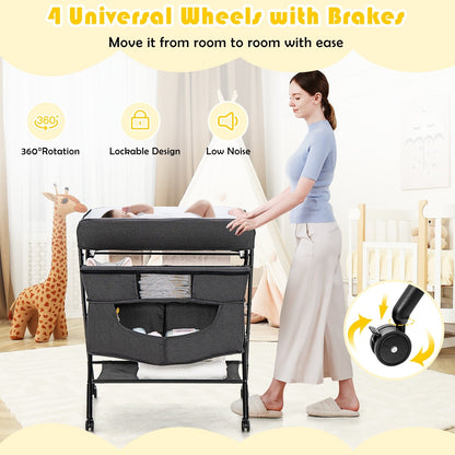 Portable Adjustable Height Newborn Nursery Organizer with Wheel, Black Changing Tables   at Gallery Canada