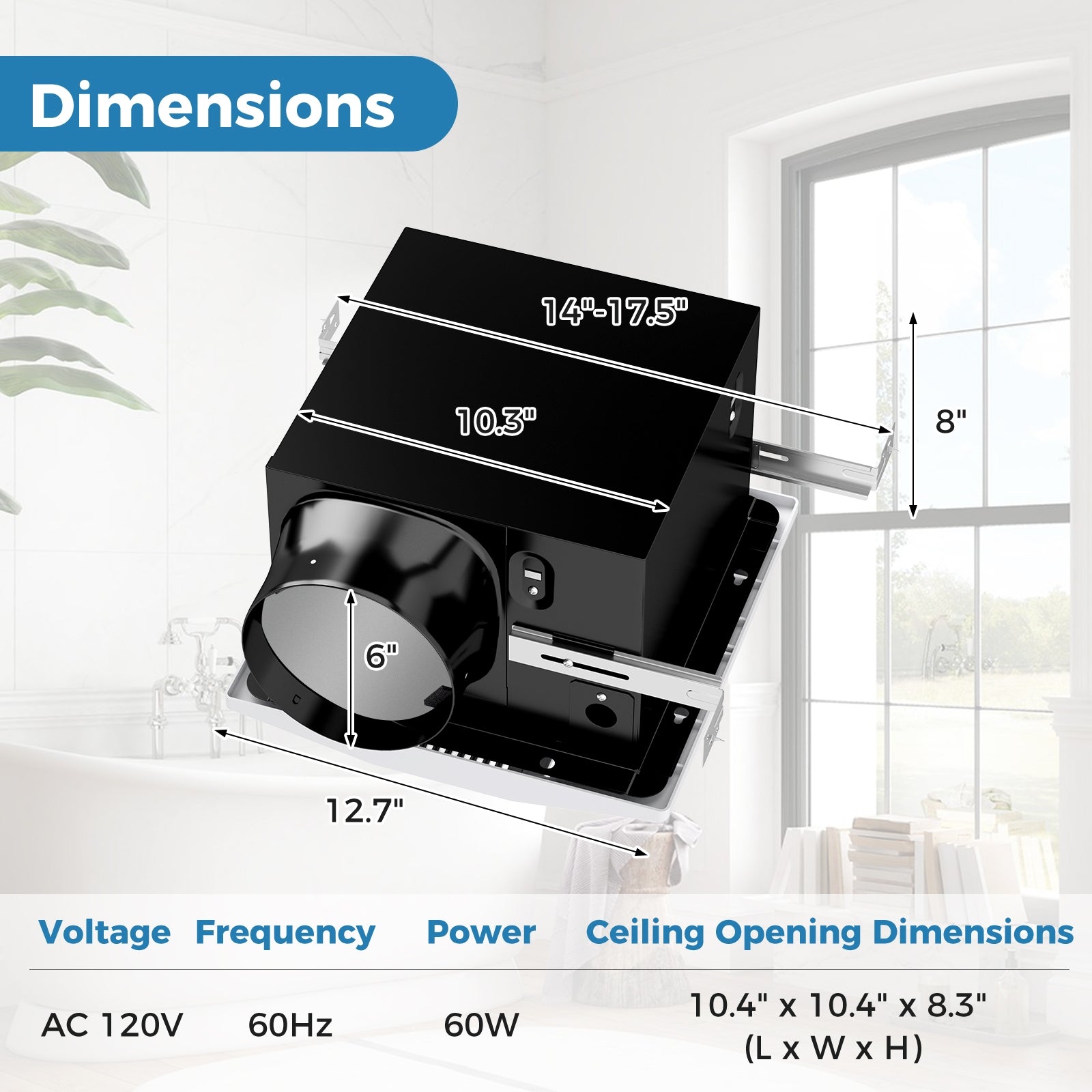 200 CFM Bathroom Exhaust Fan with Metal Housing and 6 Inches Duct for 200 Sq.Ft, White Ventilation Fans at Gallery Canada