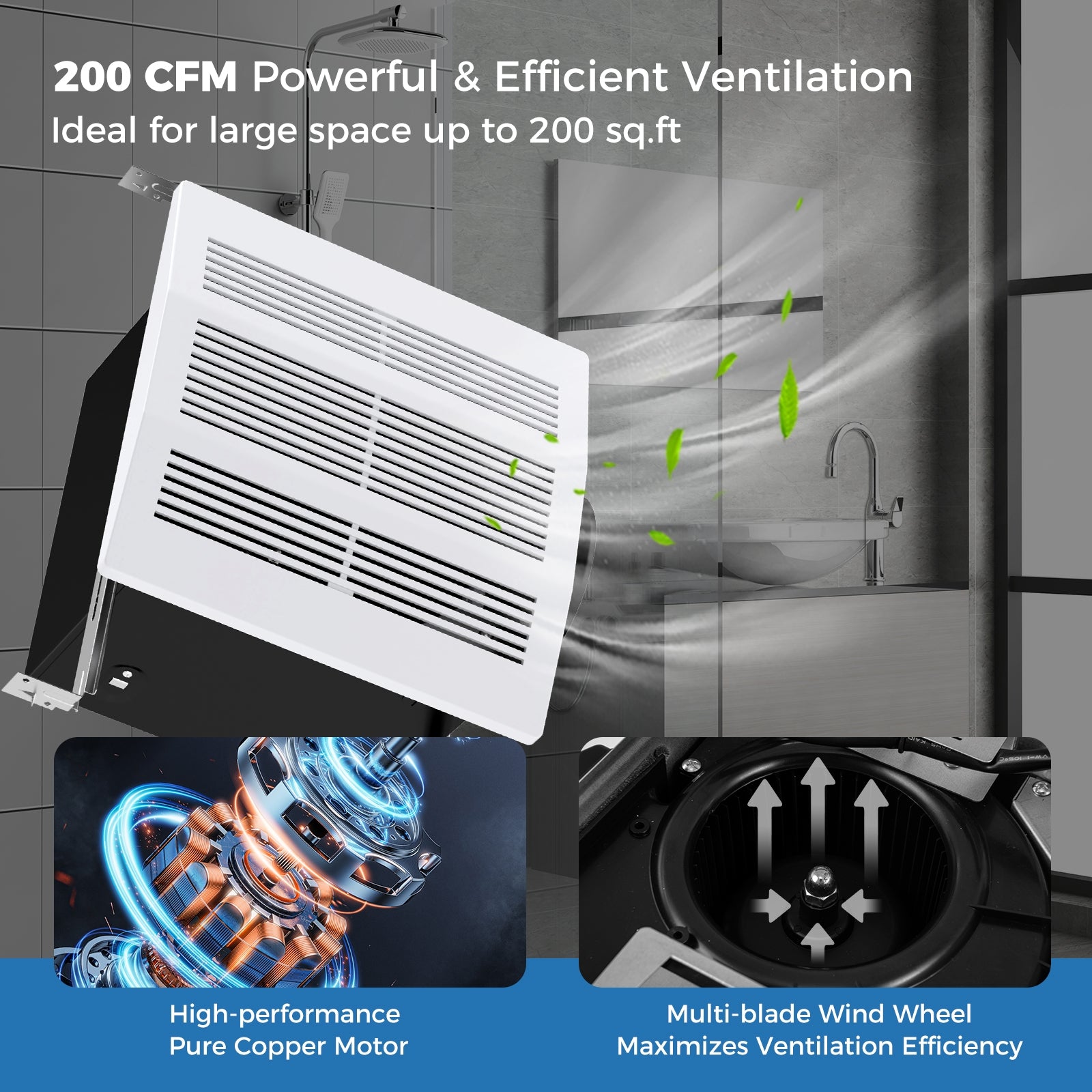200 CFM Bathroom Exhaust Fan with Metal Housing and 6 Inches Duct for 200 Sq.Ft, White Ventilation Fans at Gallery Canada
