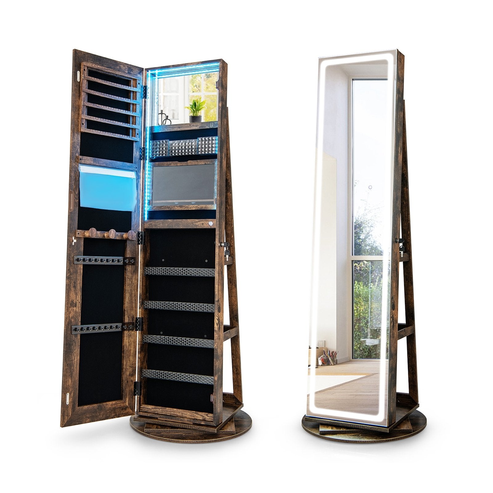 Standing Jewelry Cabinet with Adjustable LED Lights, Coffee Jewelry Armoires Coffee  at Gallery Canada