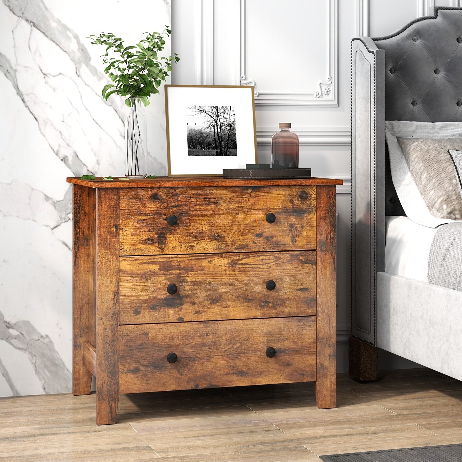 3 Drawer Dresser Chest of Drawers Bedside Table, Rustic Brown Cabinets & Chests at Gallery Canada