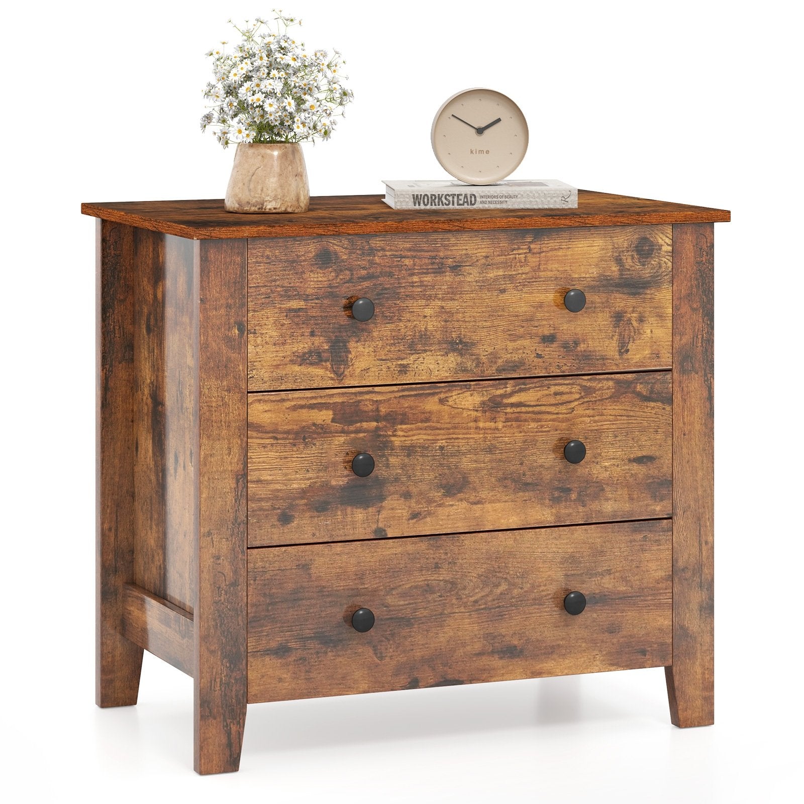 3 Drawer Dresser Chest of Drawers Bedside Table, Rustic Brown Cabinets & Chests at Gallery Canada