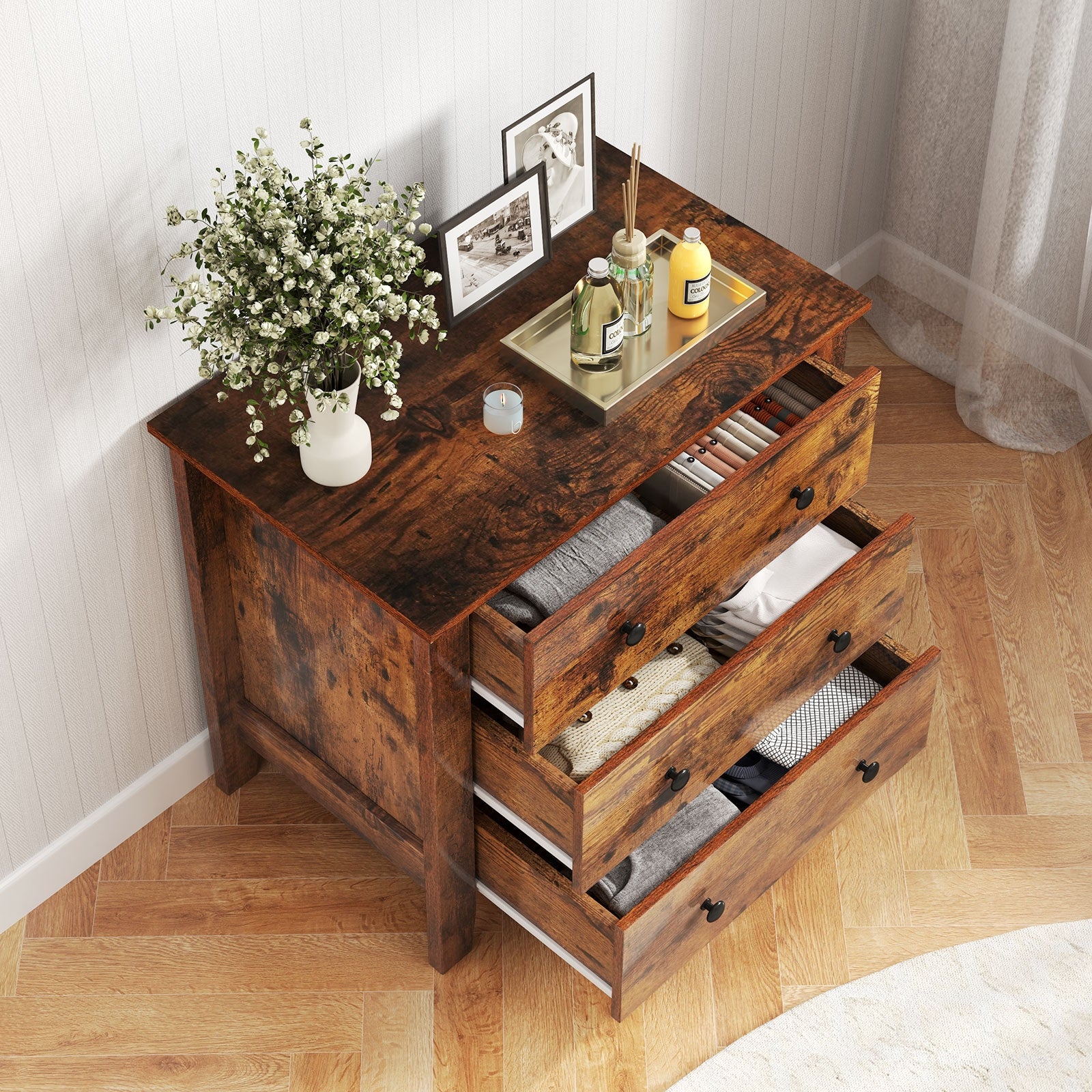 3 Drawer Dresser Chest of Drawers Bedside Table, Rustic Brown Cabinets & Chests at Gallery Canada