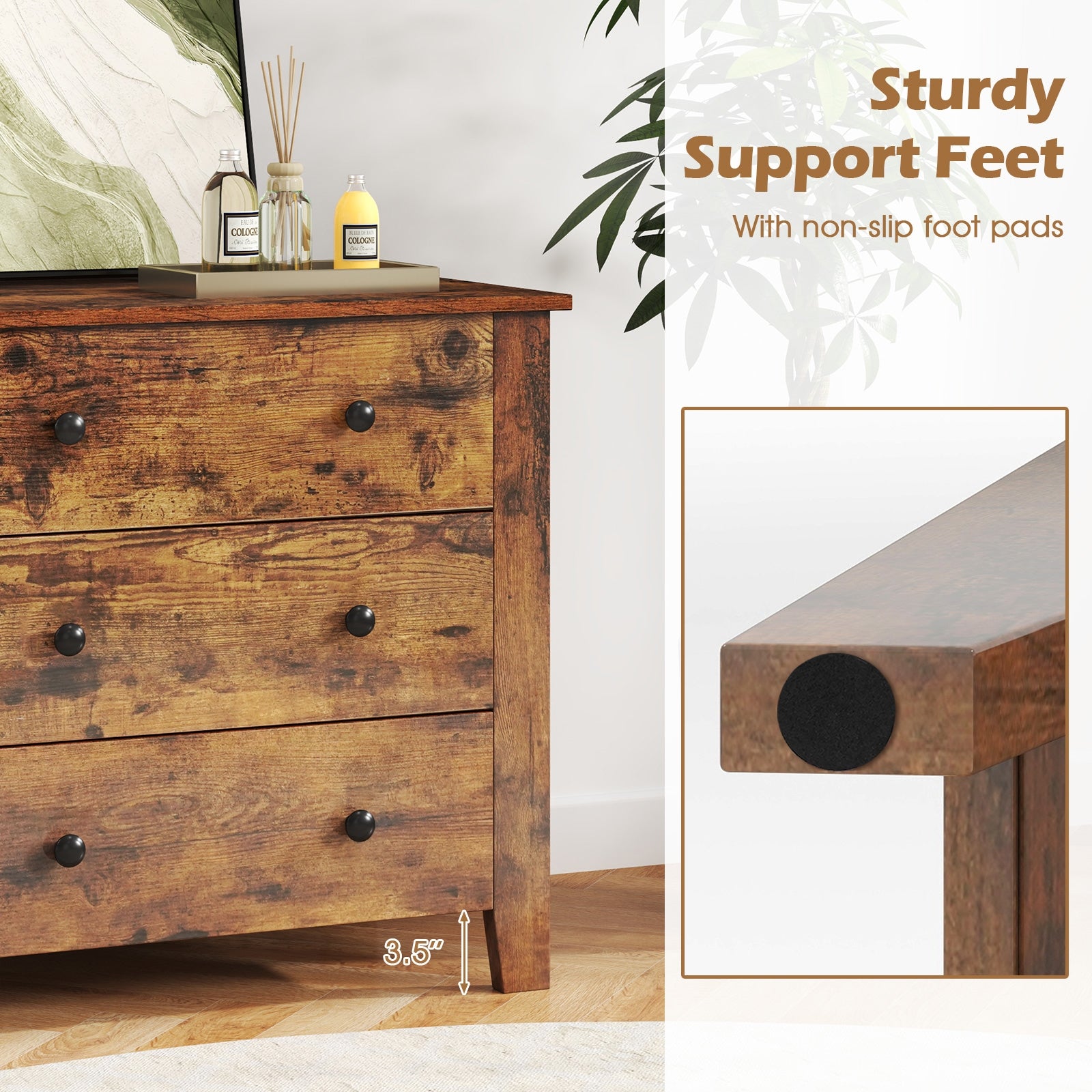 3 Drawer Dresser Chest of Drawers Bedside Table, Rustic Brown Cabinets & Chests at Gallery Canada