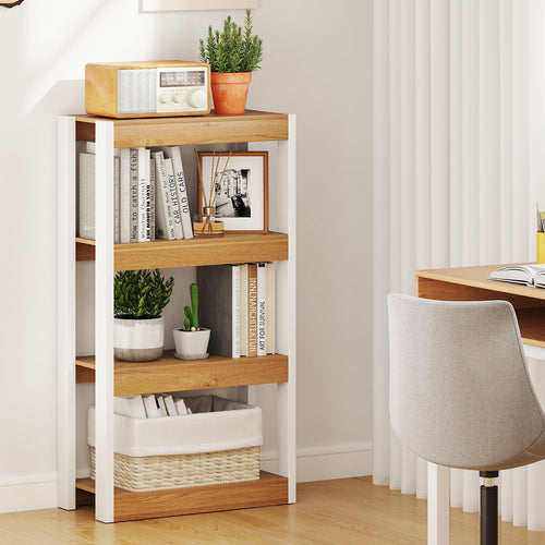 4 Tier Bookshelf Wooden Bookcase with Dual Anti-Tipping Kits, Natural