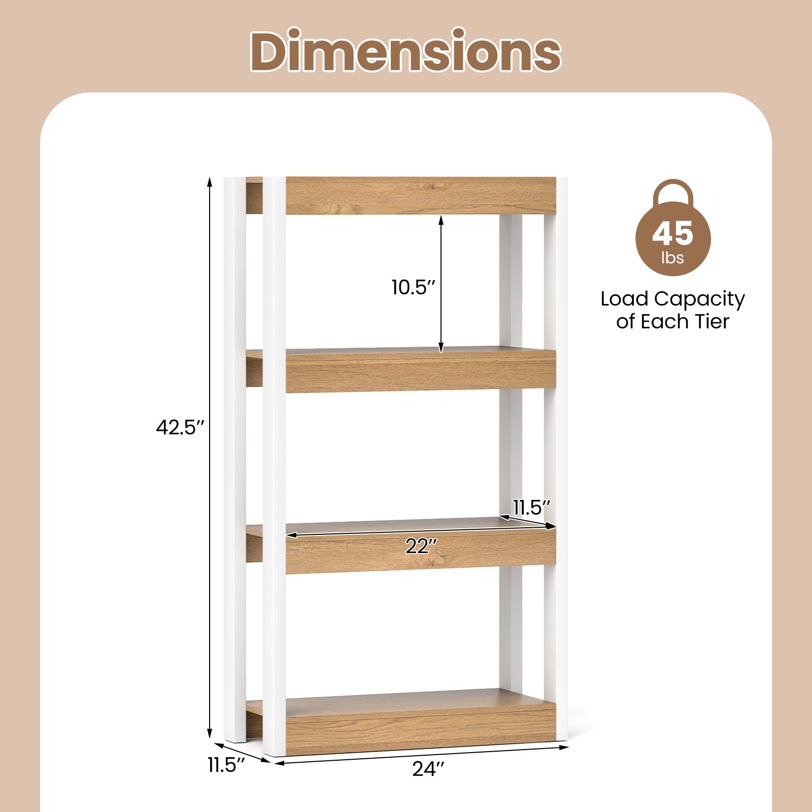 4 Tier Bookshelf Wooden Bookcase with Dual Anti-Tipping Kits, Natural Bookcases at Gallery Canada