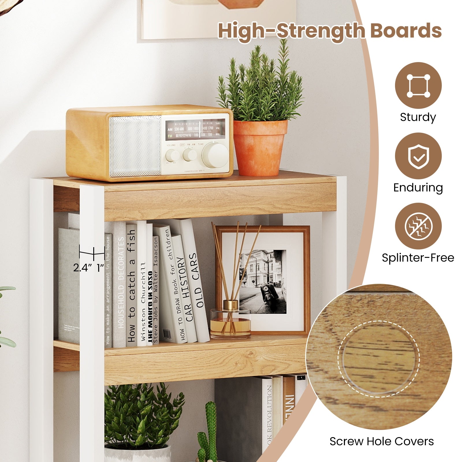 4 Tier Bookshelf Wooden Bookcase with Dual Anti-Tipping Kits, Natural Bookcases at Gallery Canada