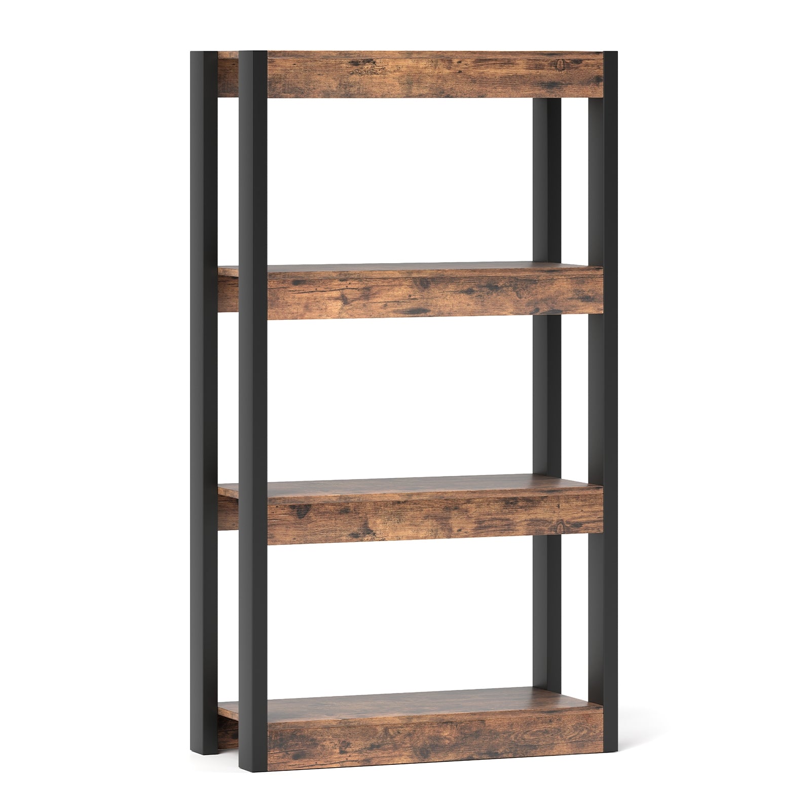 4 Tier Bookshelf Wooden Bookcase with Dual Anti-Tipping Kits, Rustic Brown Bookcases at Gallery Canada