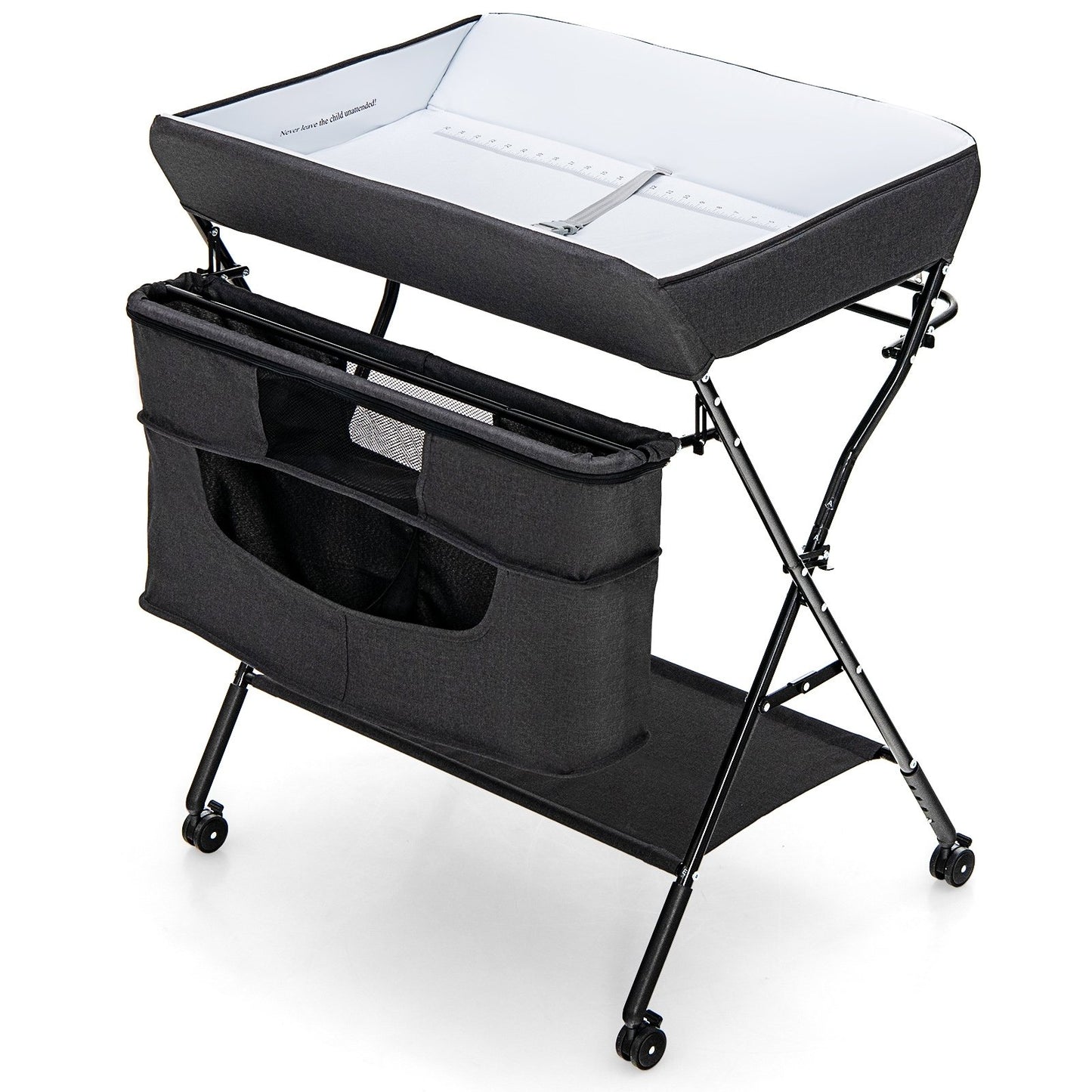 Portable Adjustable Height Newborn Nursery Organizer with Wheel, Black Changing Tables Black  at Gallery Canada