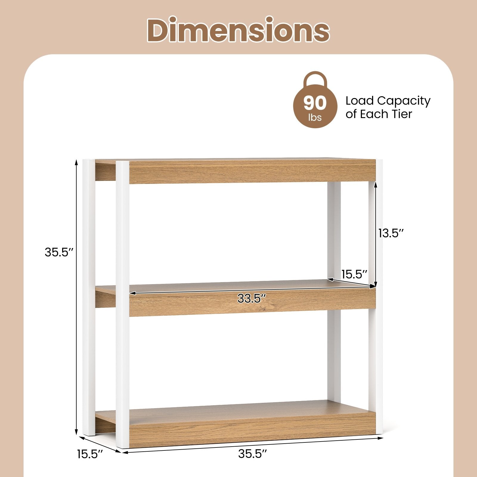3 Tier Bookshelf Wooden Bookcase with Dual Anti-Tipping Kits, Natural Bookcases at Gallery Canada