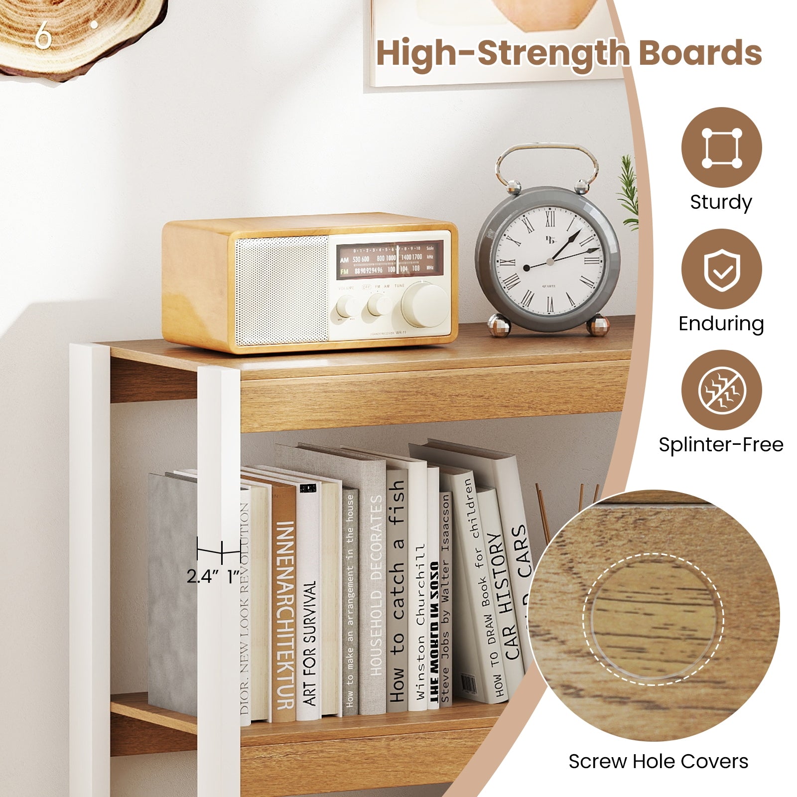 3 Tier Bookshelf Wooden Bookcase with Dual Anti-Tipping Kits, Natural Bookcases at Gallery Canada