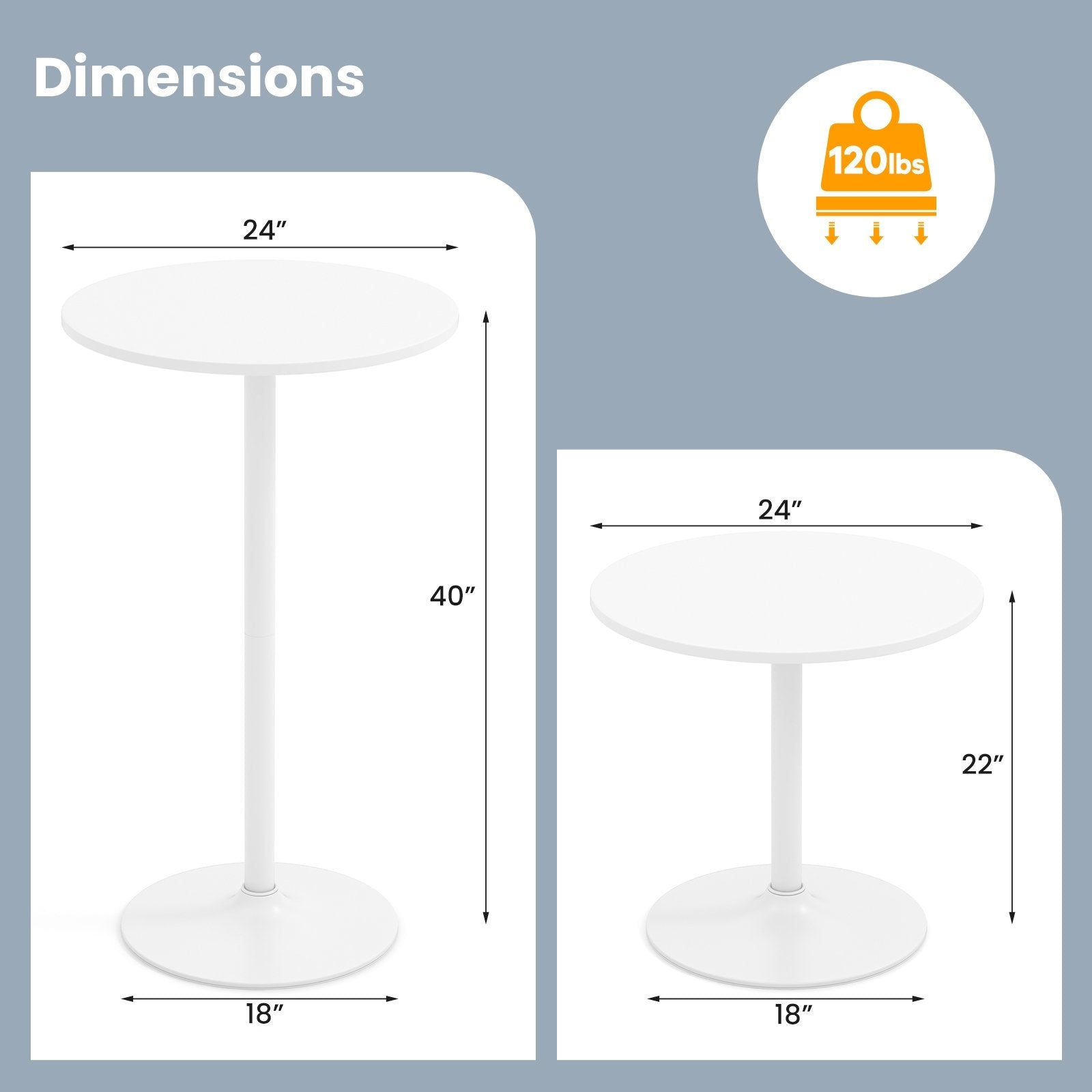 Round Bistro Table 40 Inch Bar Height Tall Coffee Cocktail Table-Set of 1, White Coffee Tables at Gallery Canada
