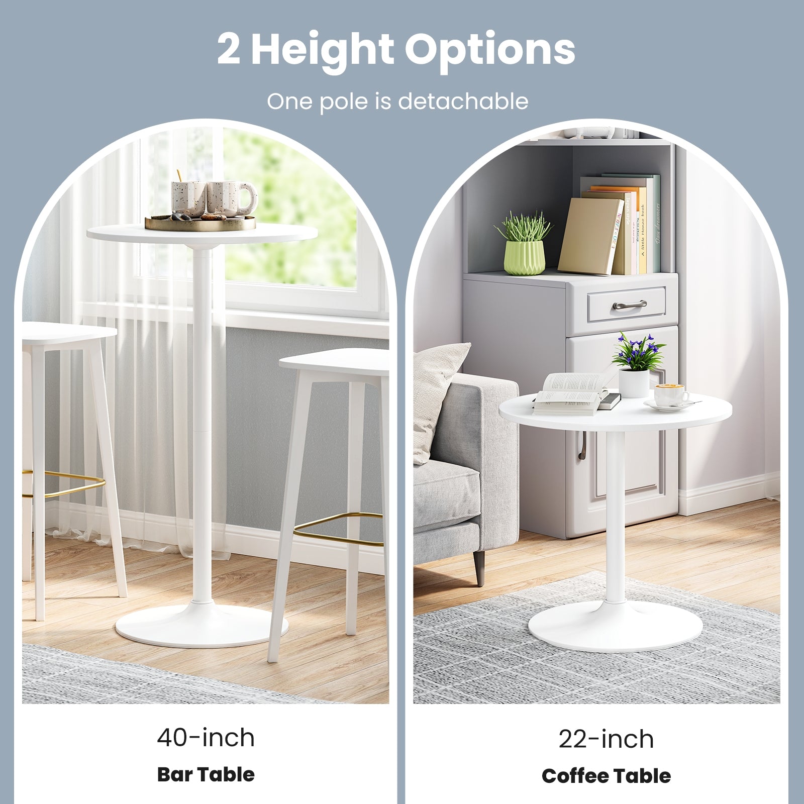 Round Bistro Table 40 Inch Bar Height Tall Coffee Cocktail Table-Set of 1, White Coffee Tables at Gallery Canada