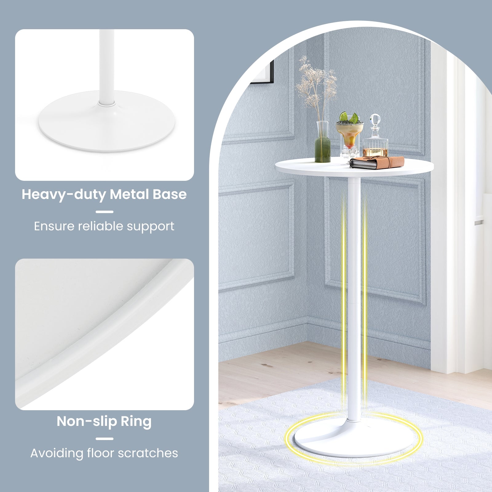 Round Bistro Table 40 Inch Bar Height Tall Coffee Cocktail Table-Set of 1, White Coffee Tables at Gallery Canada