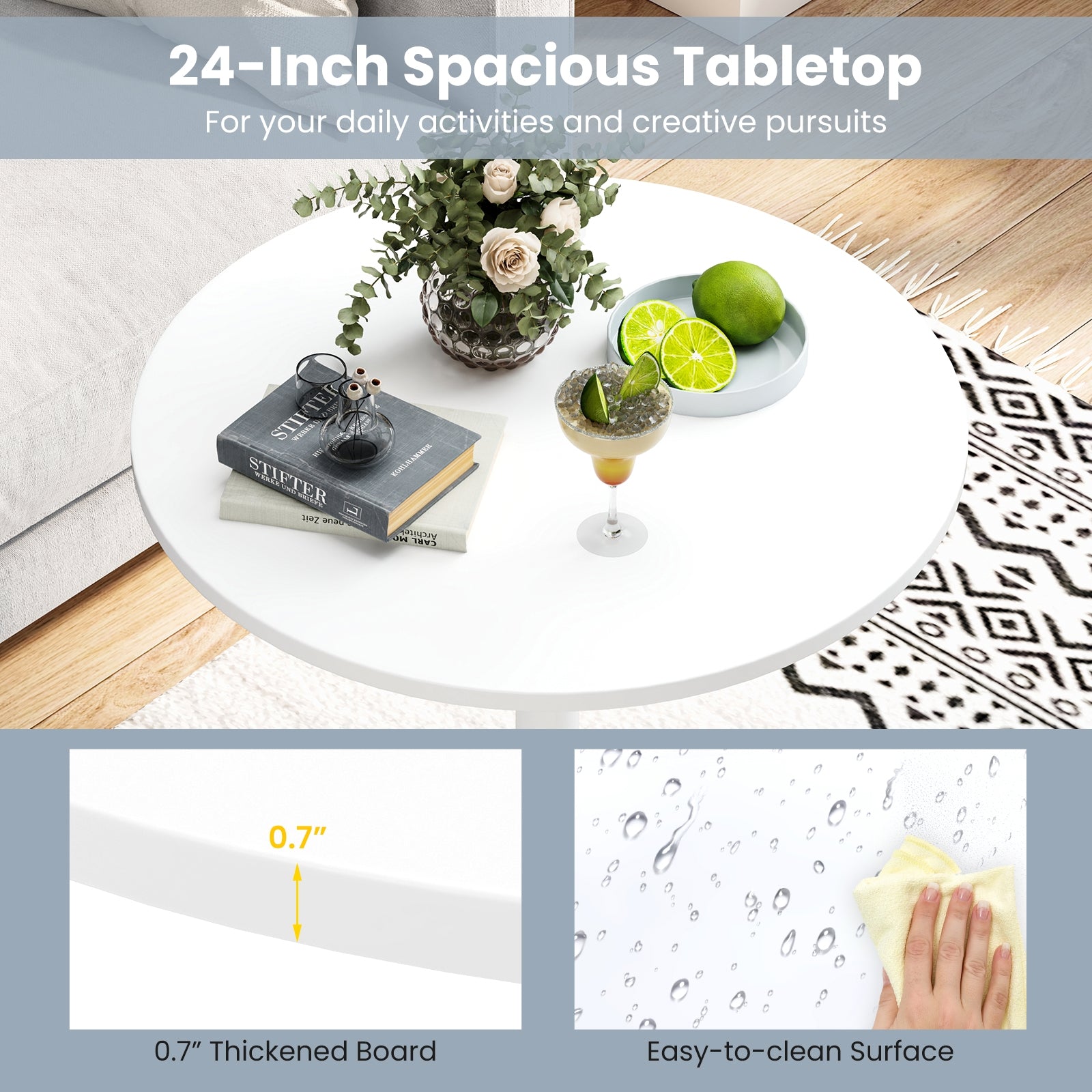 Round Bistro Table 40 Inch Bar Height Tall Coffee Cocktail Table-Set of 1, White Coffee Tables at Gallery Canada