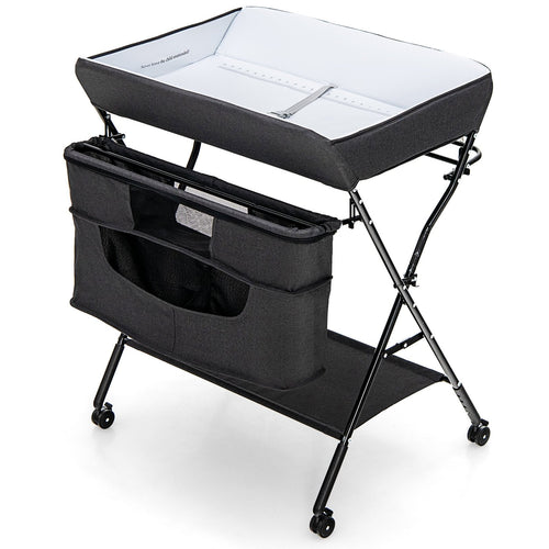 Portable Adjustable Height Newborn Nursery Organizer with Wheel, Black