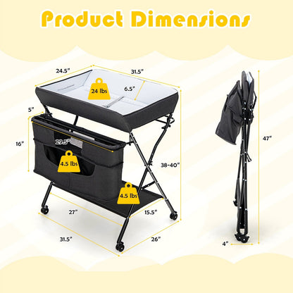 Portable Adjustable Height Newborn Nursery Organizer with Wheel, Black Changing Tables   at Gallery Canada