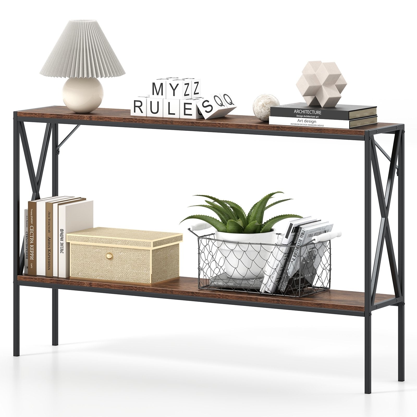 Narrow Console Table 2-Tier Entryway Table with Storage, Rustic Brown Console Tables at Gallery Canada