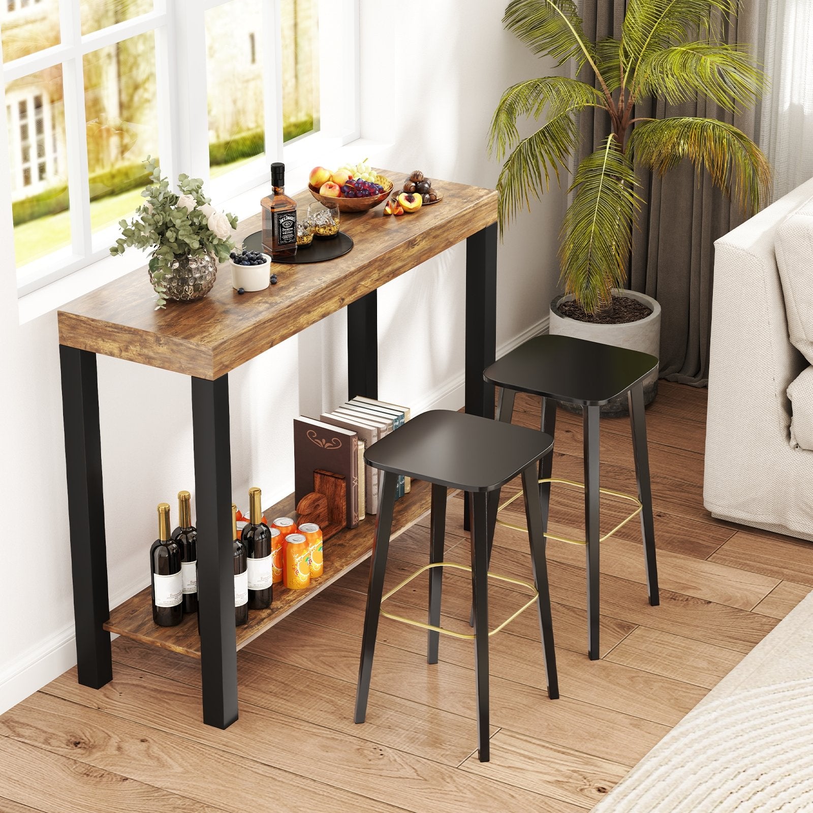 2-Tier Home Bar Table with Open Shelves and Storage for Home Kitchen Living Room Pub, Rustic Brown Bar Tables at Gallery Canada