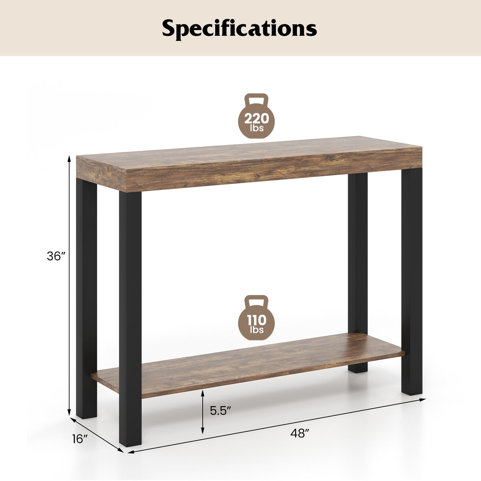2-Tier Home Bar Table with Open Shelves and Storage for Home Kitchen Living Room Pub, Rustic Brown Bar Tables at Gallery Canada