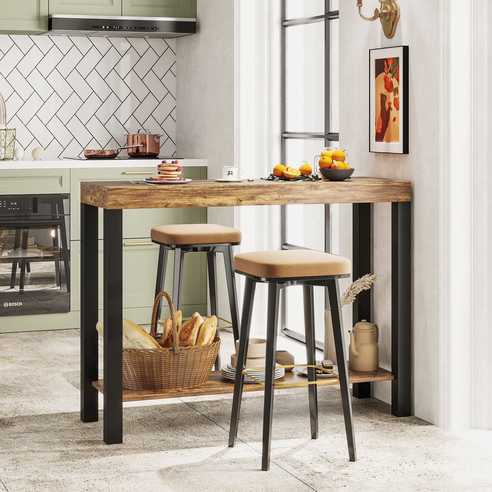 2-Tier Home Bar Table with Open Shelves and Storage for Home Kitchen Living Room Pub, Rustic Brown Bar Tables at Gallery Canada