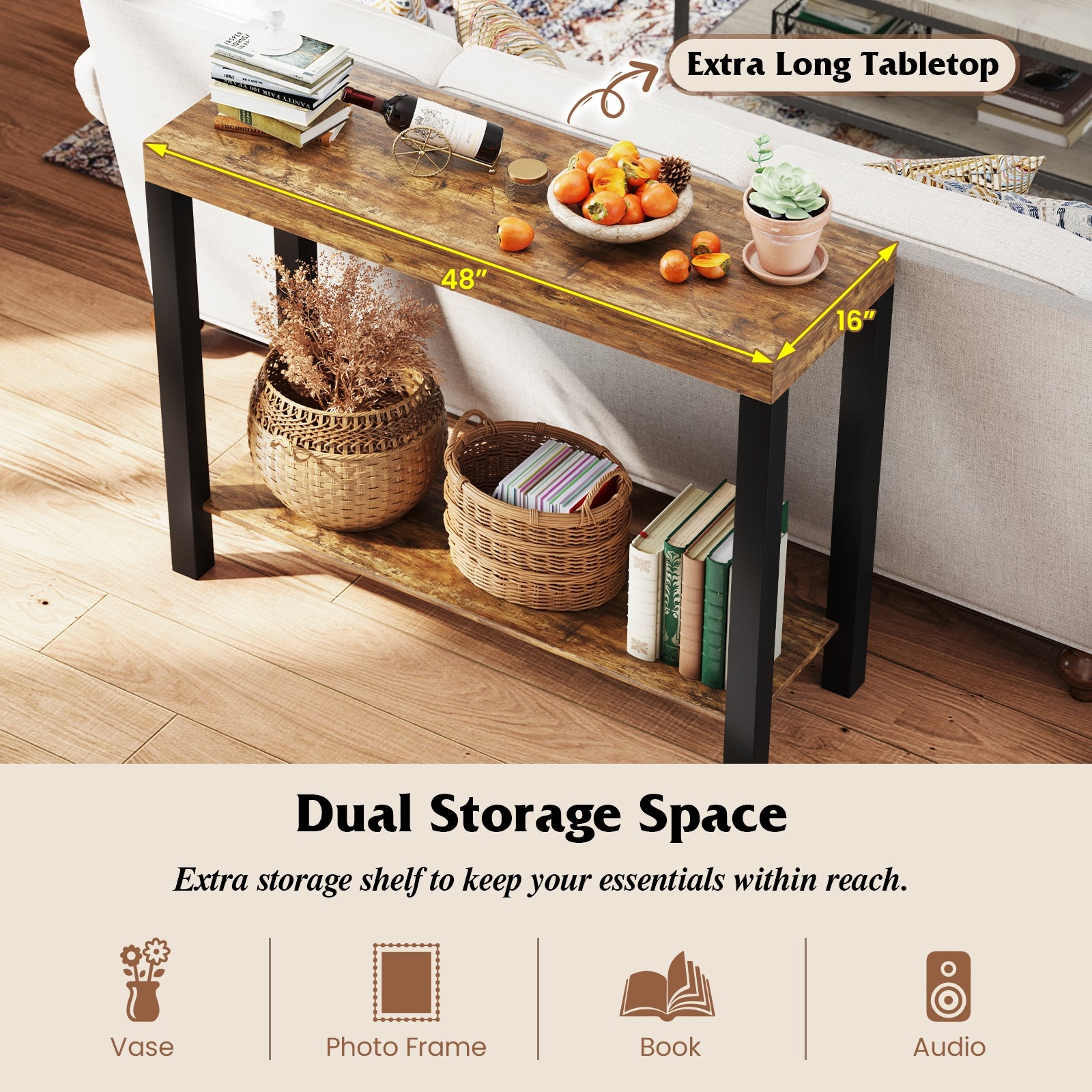 2-Tier Home Bar Table with Open Shelves and Storage for Home Kitchen Living Room Pub, Rustic Brown Bar Tables at Gallery Canada