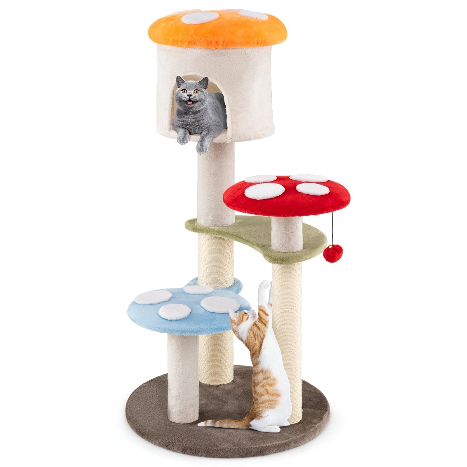 Cute Mushroom Cat Tree with Sisal Scratching Posts Top Condo and Padded Platforms, Multicolor Cat Trees Condos & Scratchers Multicolor at Gallery Canada