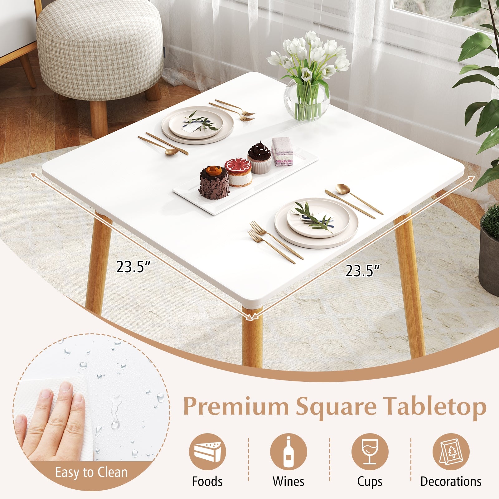 Square Dining Table with Adjustable Foot Pads for Dining Room Kitchen, White Dining Tables at Gallery Canada