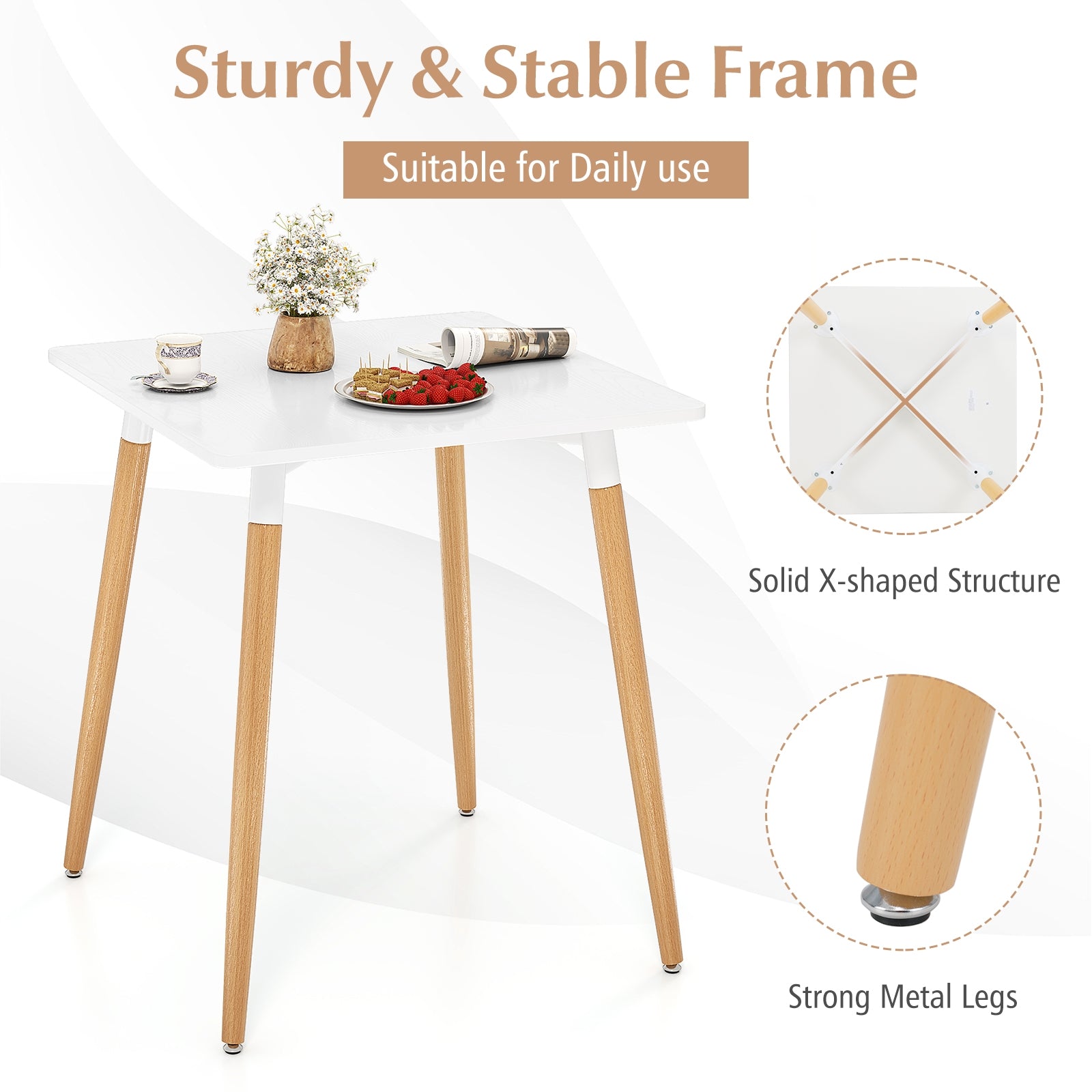 Square Dining Table with Adjustable Foot Pads for Dining Room Kitchen, White Dining Tables at Gallery Canada
