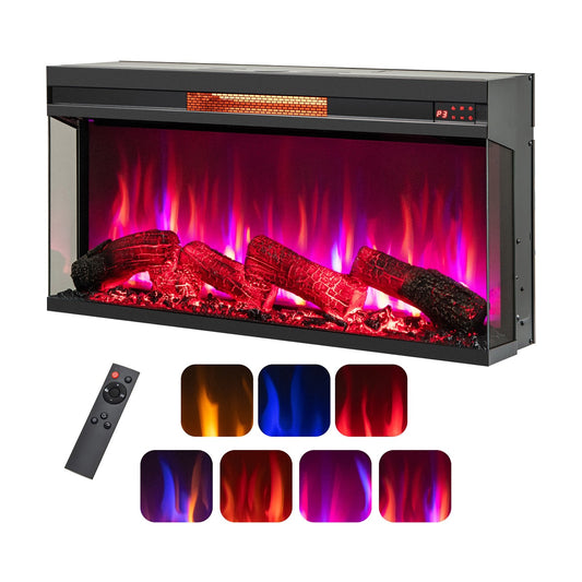 36 Inch 3-Sided 1500W Electric Fireplace with 7-Color Flame, Black Fireplaces Black  at Gallery Canada