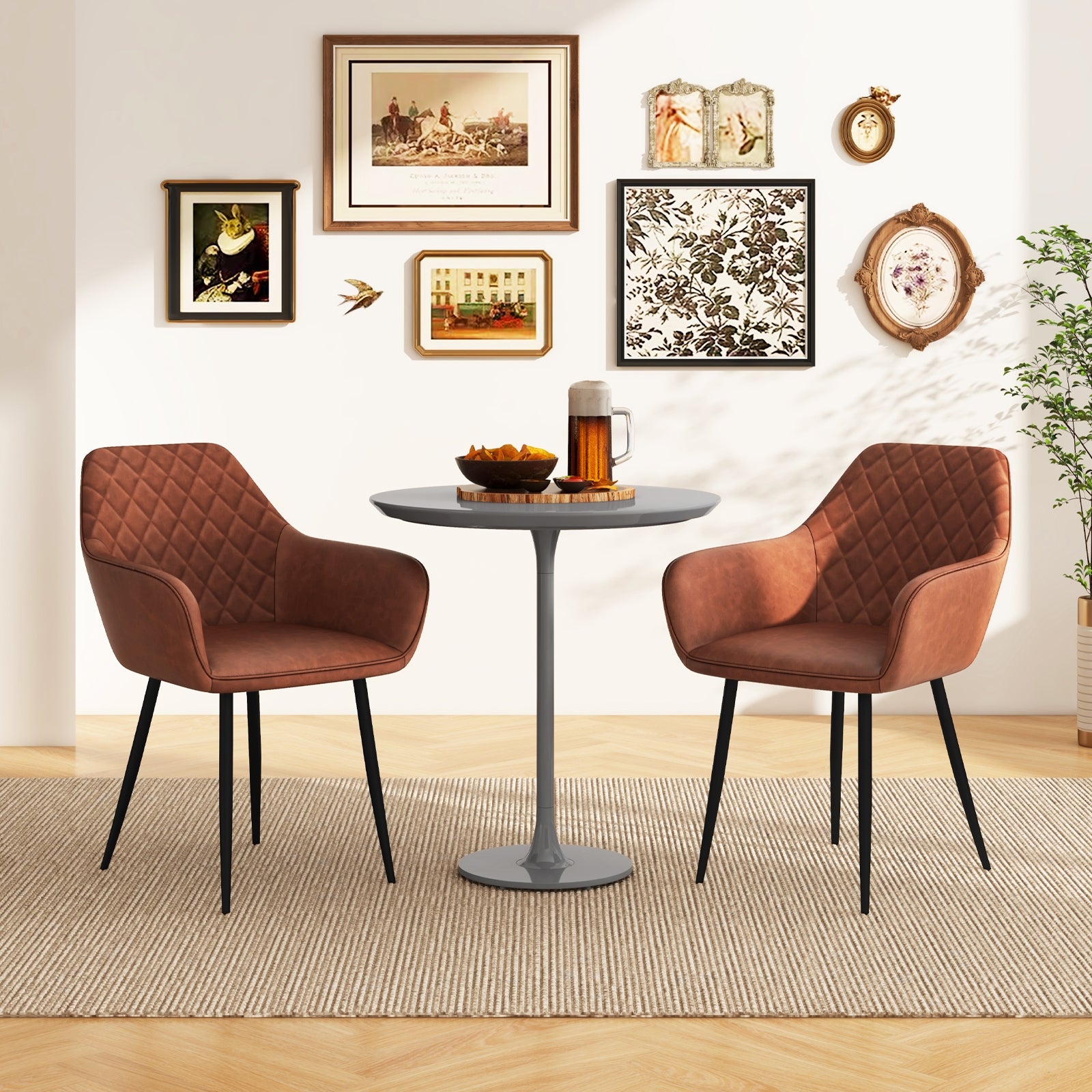 Leisure Dining Chair Set of 2 with Curved Backrest and Wide Seat, Coffee Dining Chairs at Gallery Canada