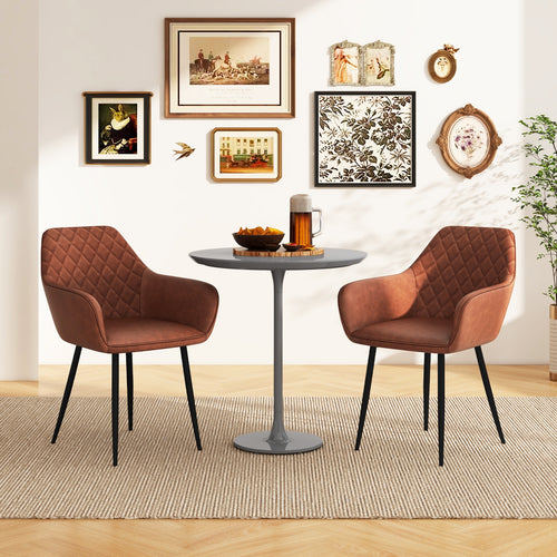 Leisure Dining Chair Set of 2 with Curved Backrest and Wide Seat, Coffee