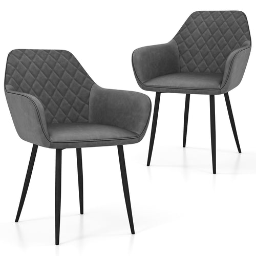Leisure Dining Chair Set of 2 with Curved Backrest and Wide Seat, Gray
