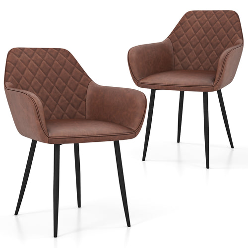 Leisure Dining Chair Set of 2 with Curved Backrest and Wide Seat, Coffee