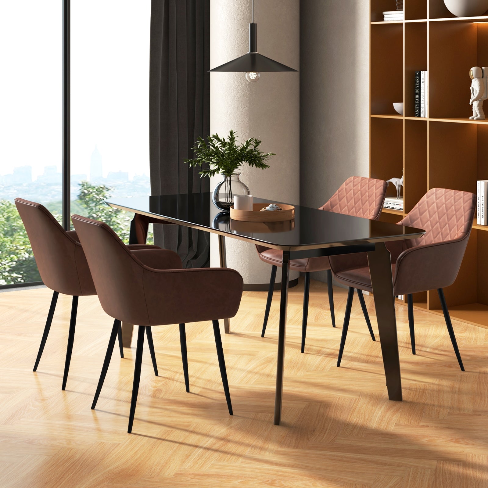 Leisure Dining Chair Set of 2 with Curved Backrest and Wide Seat, Coffee Dining Chairs at Gallery Canada