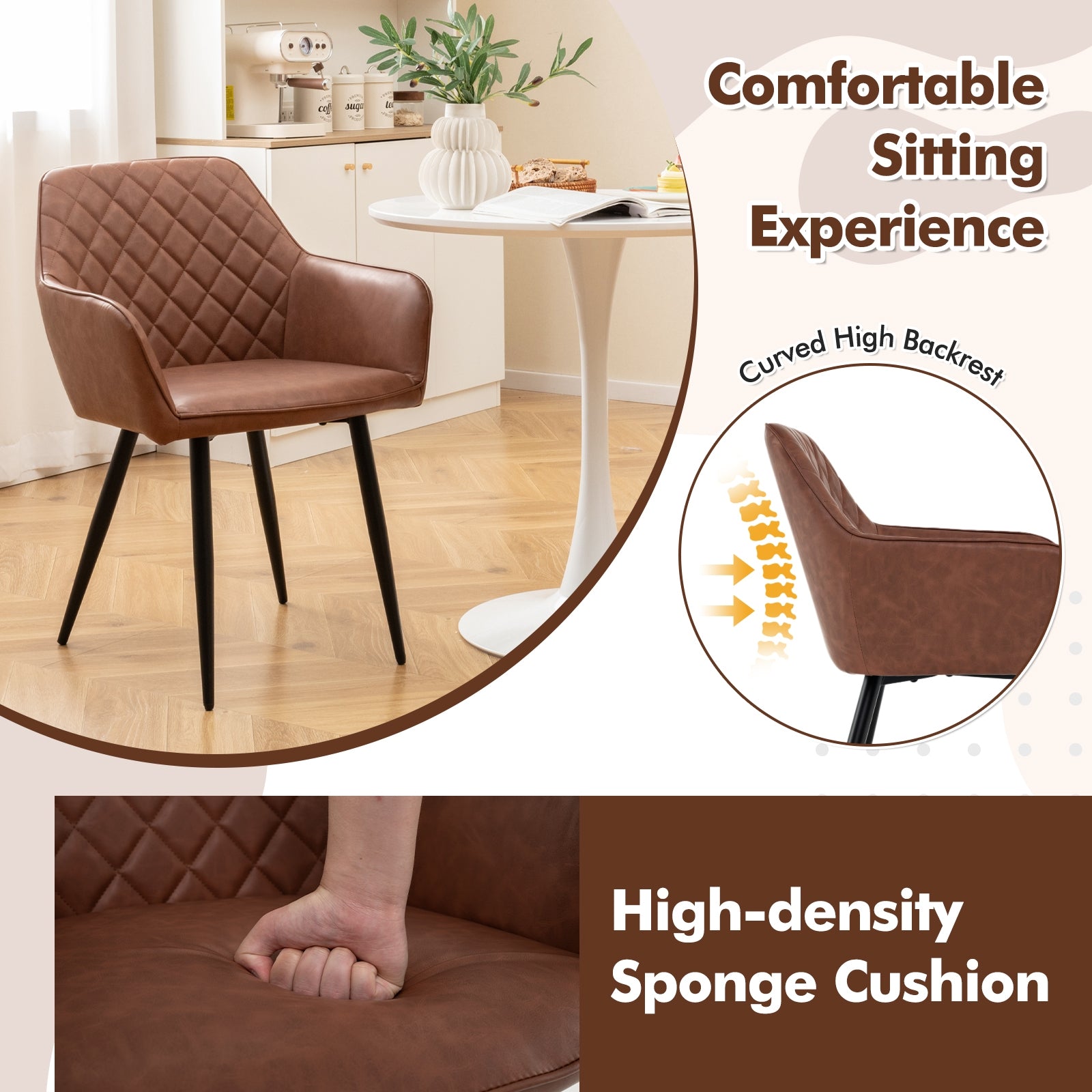 Leisure Dining Chair Set of 2 with Curved Backrest and Wide Seat, Coffee Dining Chairs at Gallery Canada