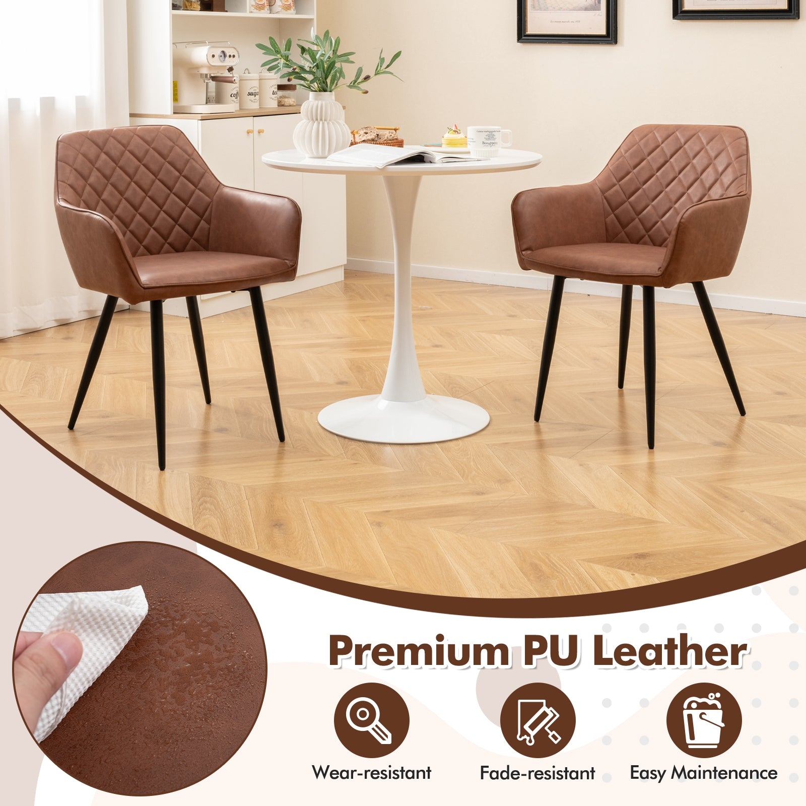 Leisure Dining Chair Set of 2 with Curved Backrest and Wide Seat, Coffee Dining Chairs at Gallery Canada