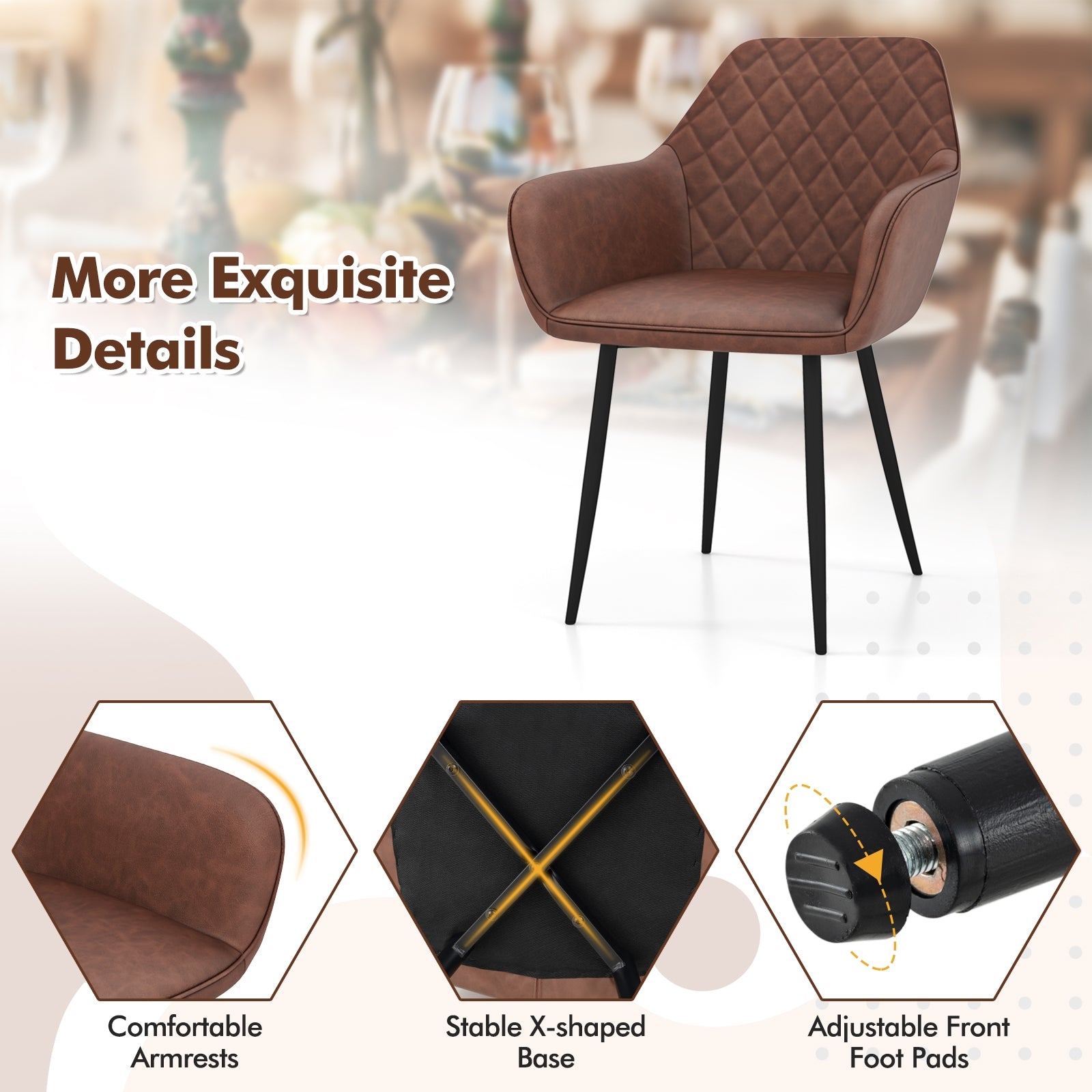 Leisure Dining Chair Set of 2 with Curved Backrest and Wide Seat, Coffee Dining Chairs at Gallery Canada