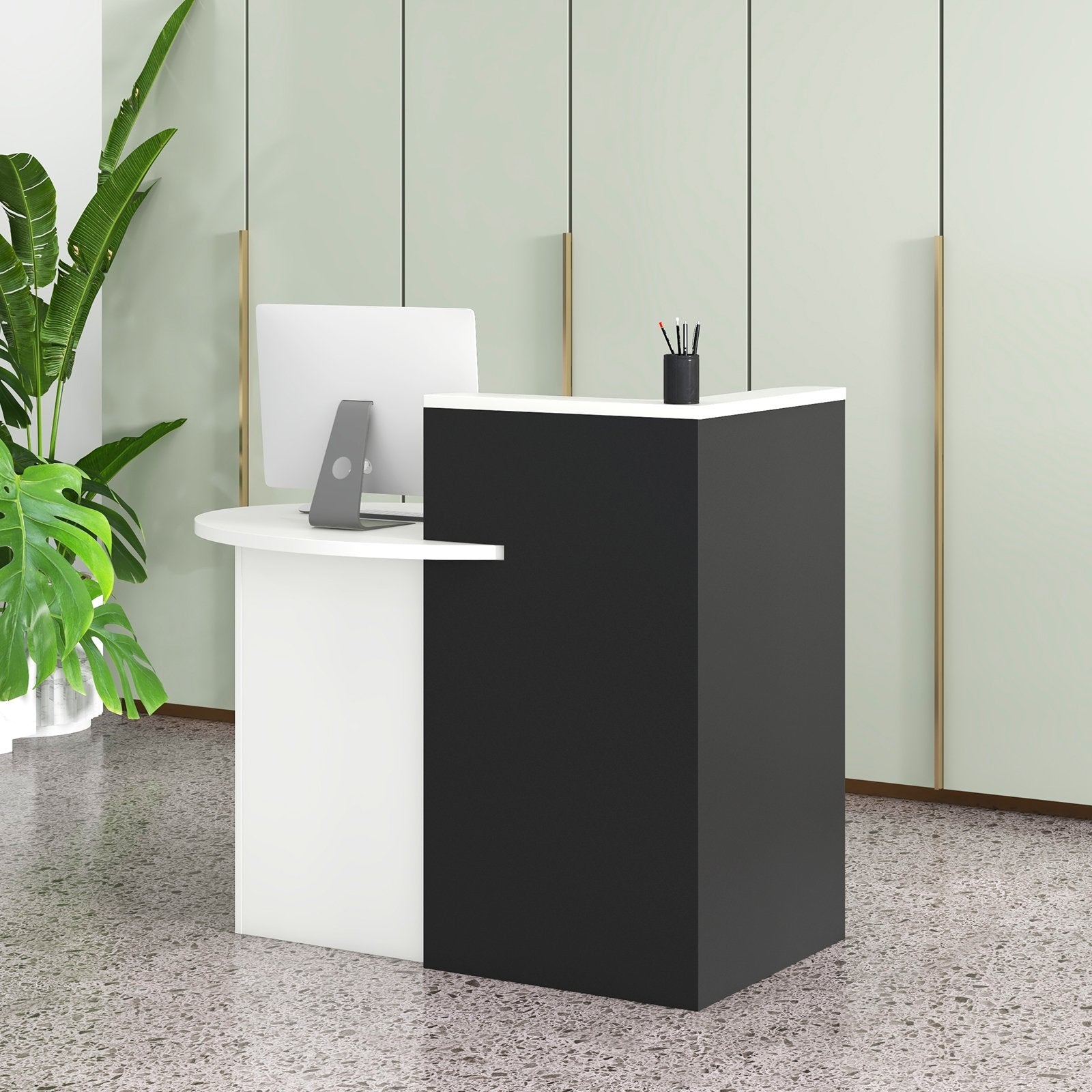 Reception Office Desk with Open Shelf and Lockable Drawer, Black Corner Desks   at Gallery Canada