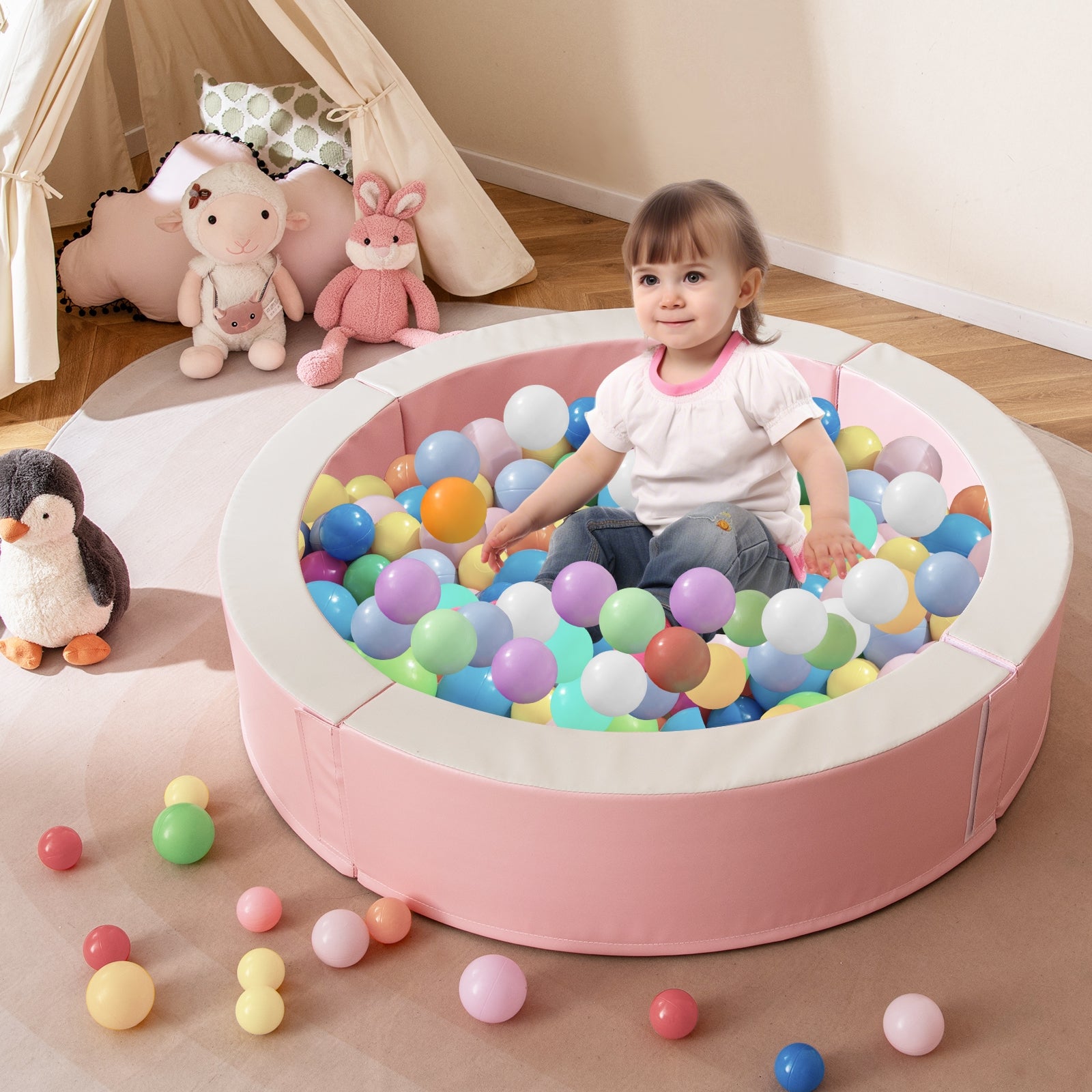 Detachable Foam Ball Pit with 50 Colorful Ocean Balls, Pink Baby Playpen & Playards at Gallery Canada