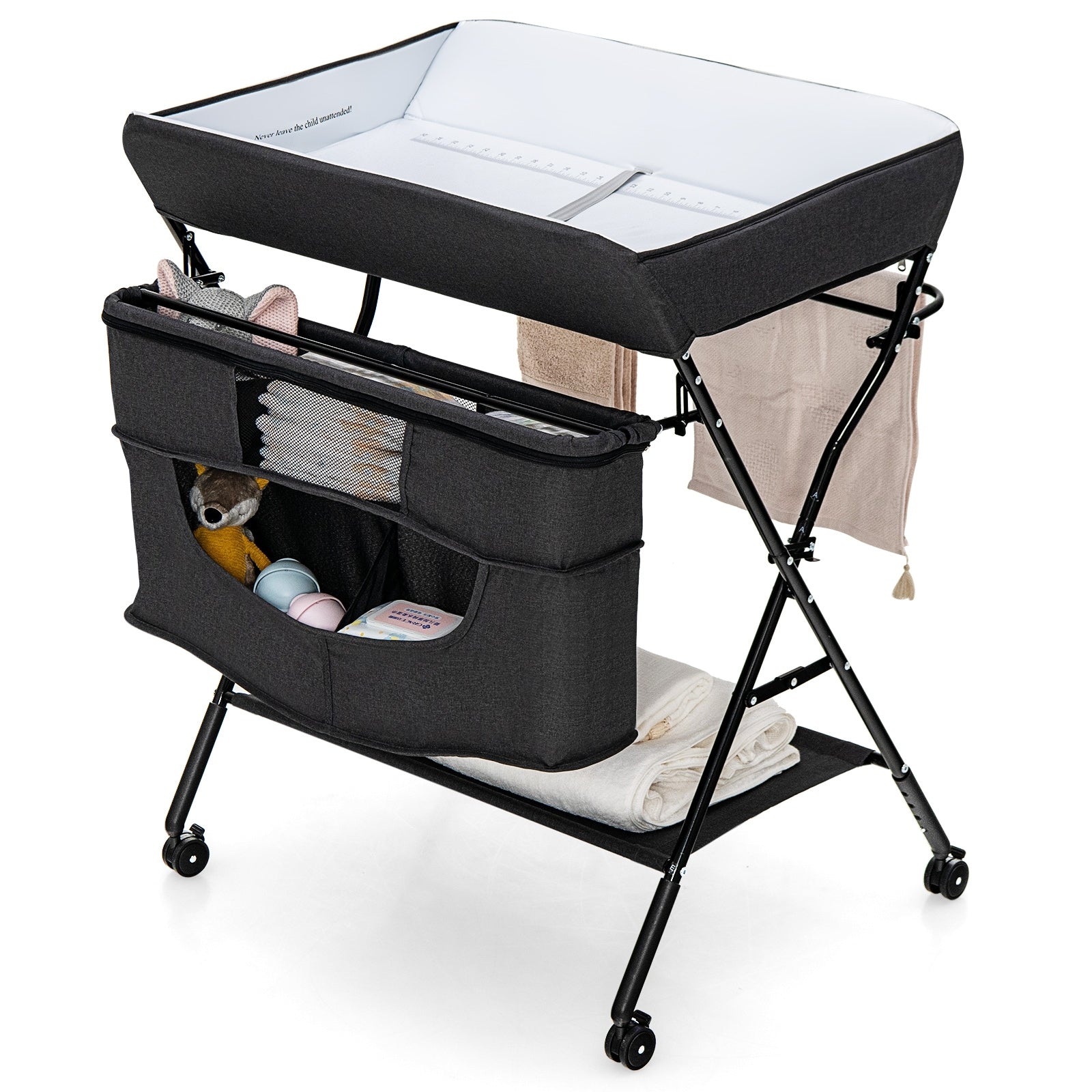 Portable Adjustable Height Newborn Nursery Organizer with Wheel, Black Changing Tables   at Gallery Canada