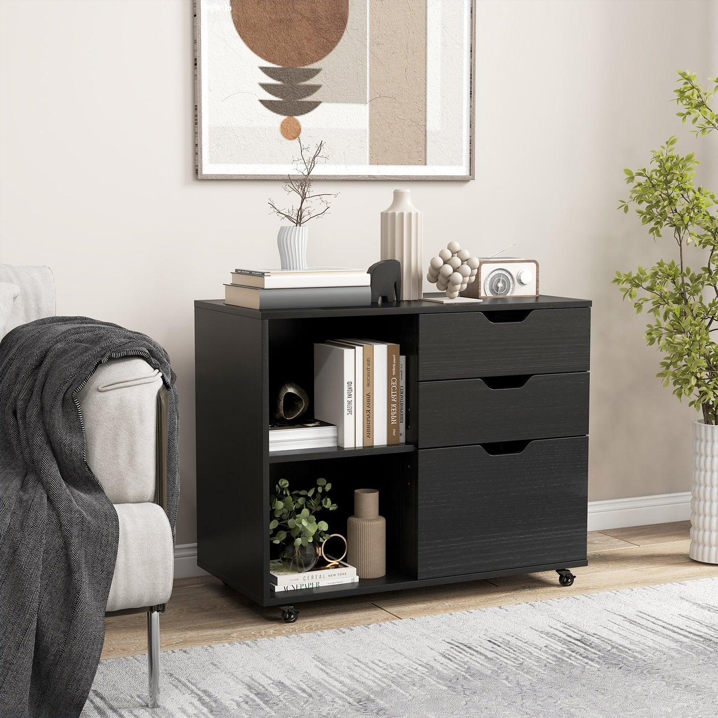 3-Drawer File Cabinet with Adjustable Shelf and Wheels for Letter, Black File Cabinets   at Gallery Canada