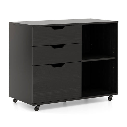 3-Drawer File Cabinet with Adjustable Shelf and Wheels for Letter, Black