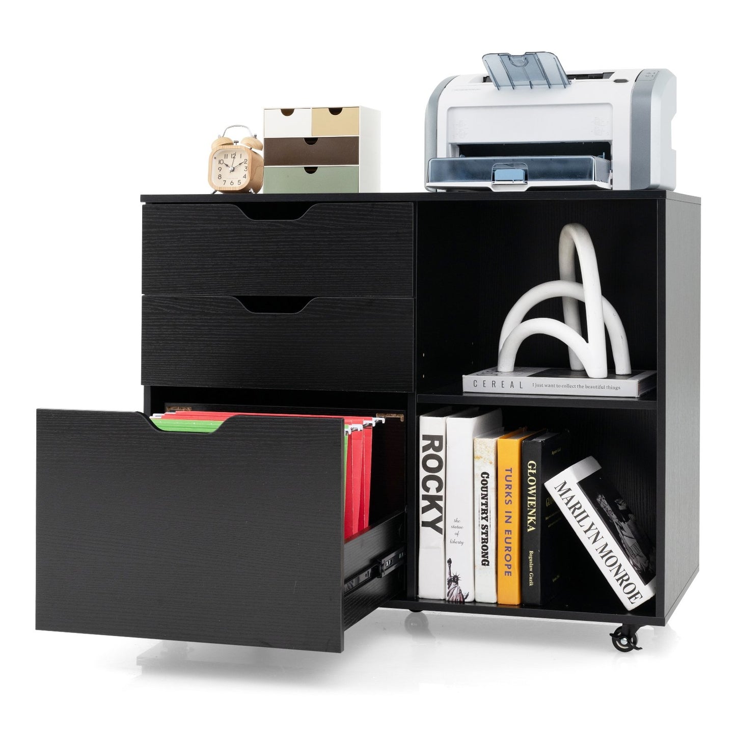 3-Drawer File Cabinet with Adjustable Shelf and Wheels for Letter, Black File Cabinets   at Gallery Canada