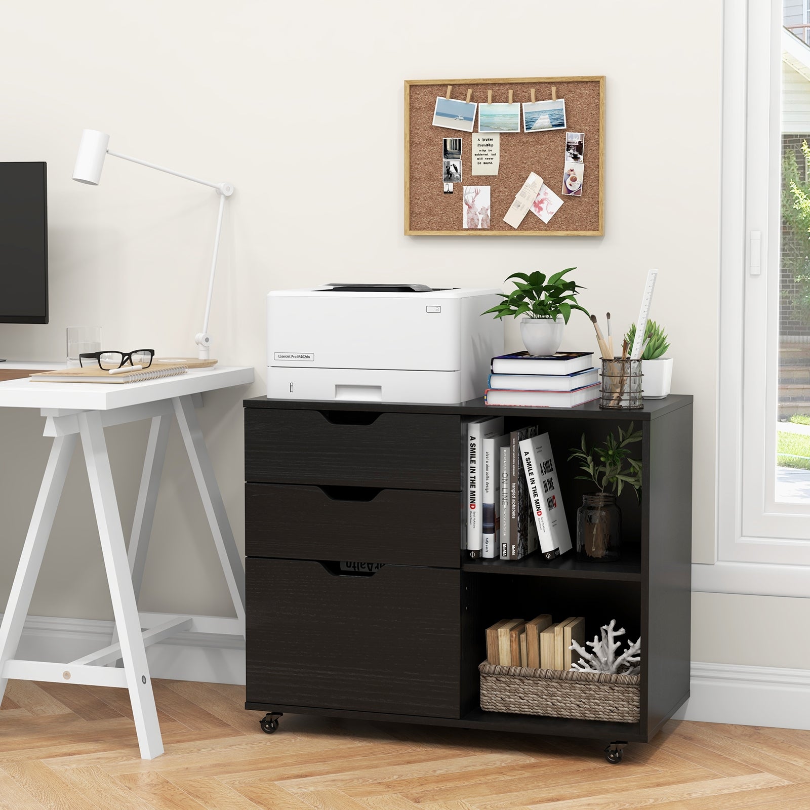 3-Drawer File Cabinet with Adjustable Shelf and Wheels for Letter, Black File Cabinets   at Gallery Canada