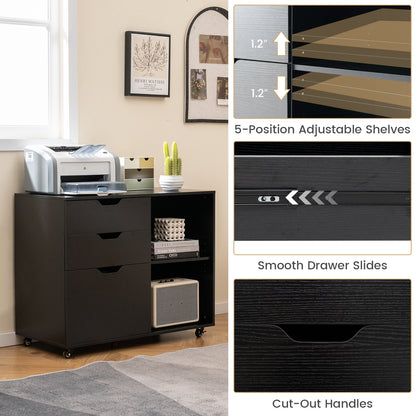 3-Drawer File Cabinet with Adjustable Shelf and Wheels for Letter, Black File Cabinets   at Gallery Canada