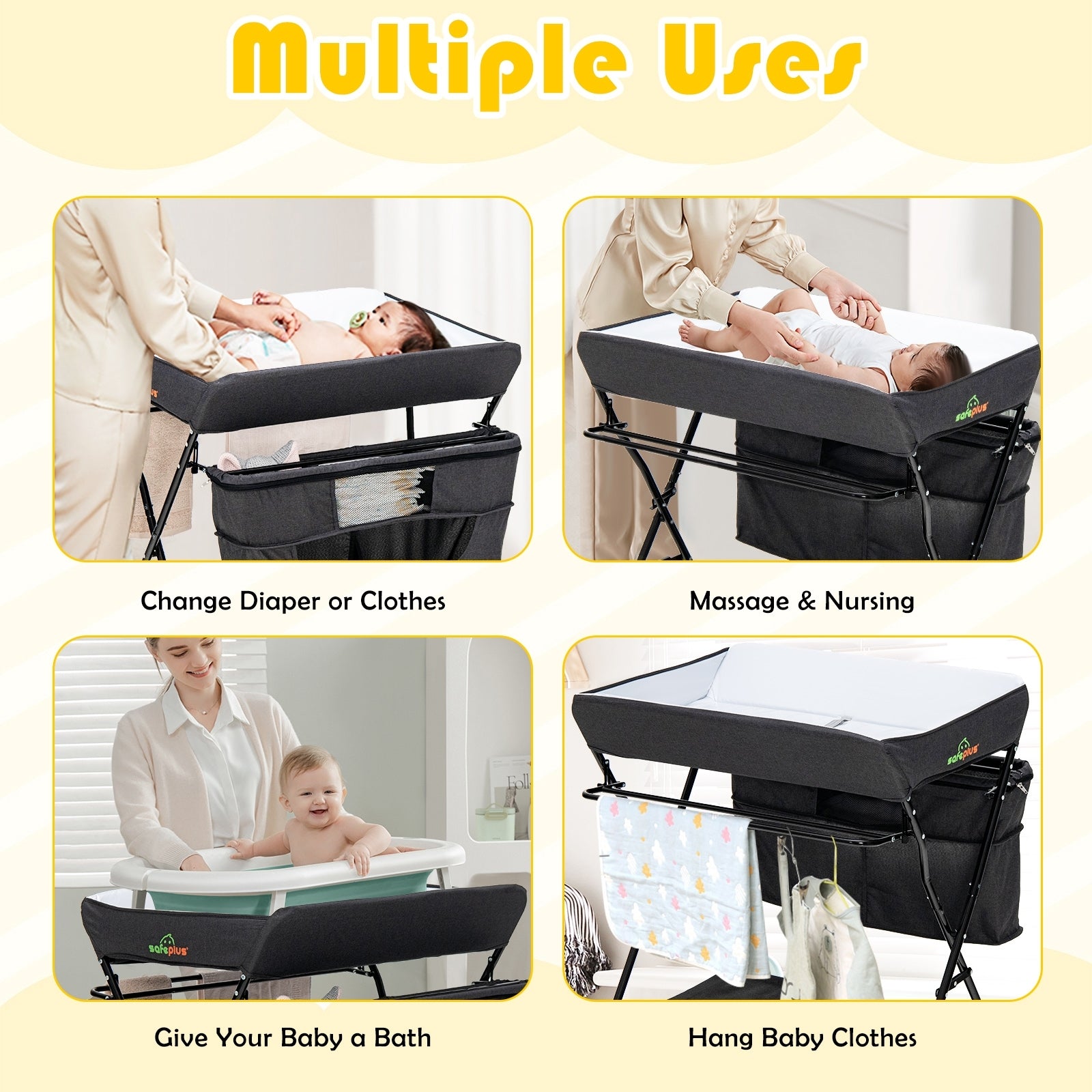 Portable Adjustable Height Newborn Nursery Organizer with Wheel, Black Changing Tables   at Gallery Canada